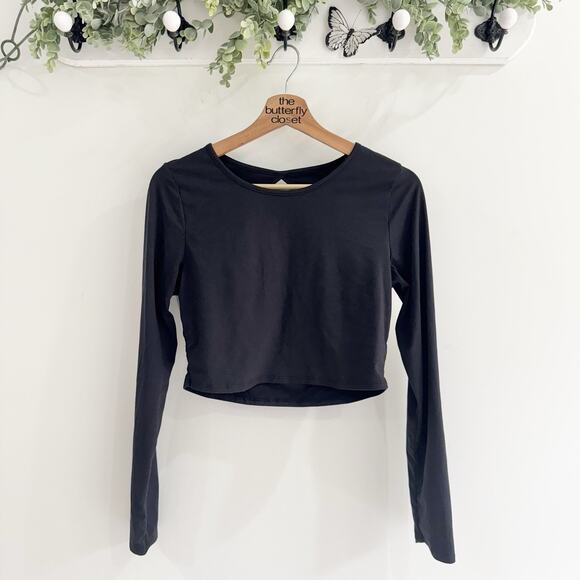 P’tula Open Back Cropped Long Sleeve Black Top Large T.S - Picture 1 of 3